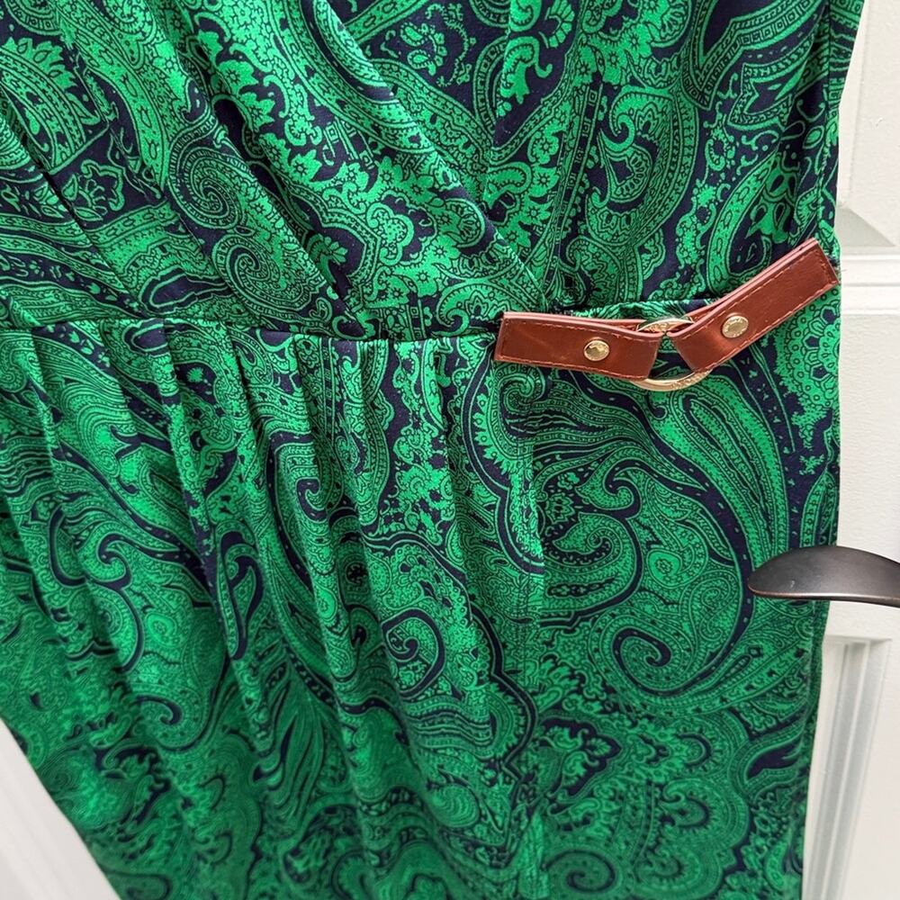 MICHAEL KORS Belted Green Paisley Short Sleeve Wrap Dress Size XL - Picture 3 of 5